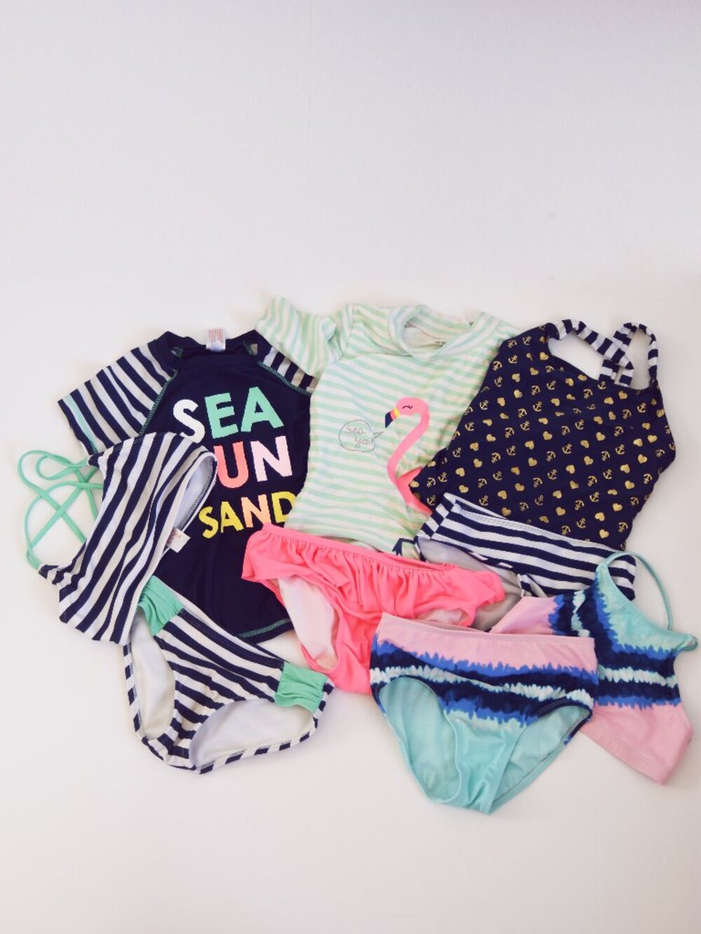 Lot 9pc Girls Swimsuit Size 7/8 Cat & Jack Justice Carter's Bikini Tankini Pool